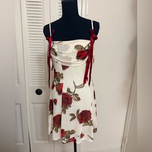 Elegant Floral Dress with Red Accents
